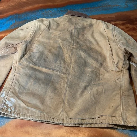 VTG Carhartt Blanket lined Chore Jacket Duck Canvas Trashed used distressed XXL